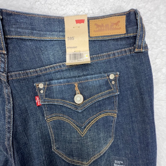 Levi's Denim - Levis 505 Straight Leg Jeans Women 14L Dark Wash Blue Denim Flap Pocket 15505